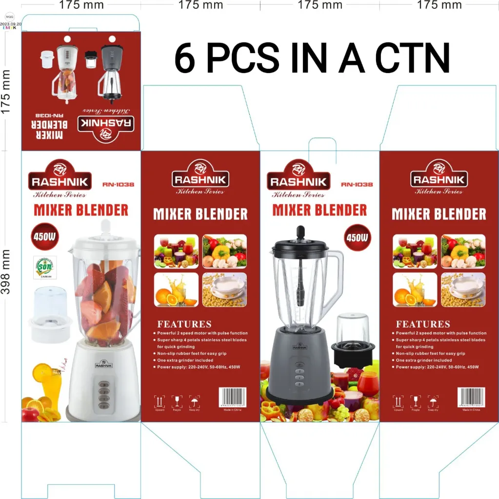 [rn-1038] Rashnik RN-1038 2-in-1 Mixer Blender & Juicer – 450W Powerful Motor + Extra Grinder