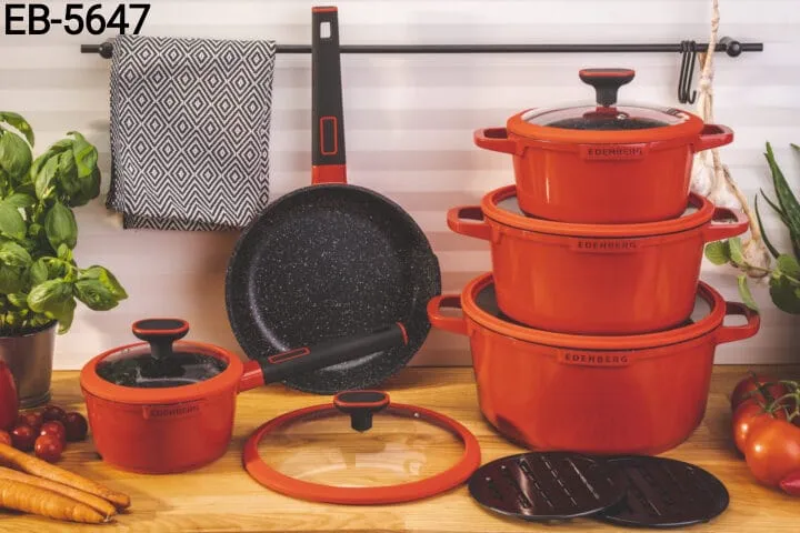 [EB-5647] Edenberg Marble Ceramic 12-Piece Cookware Set (EB-5647)