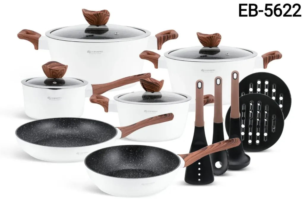 [eb-5622] Edenberg Marble Ceramic 15-Piece Cookware Set with Tools (EB-5622)