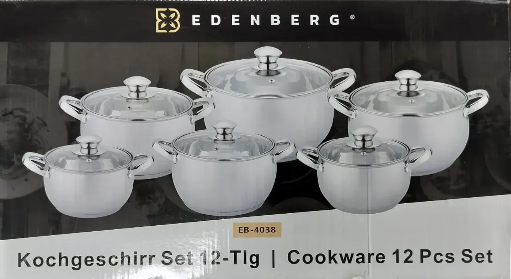 [eb-4038] Edenberg Stainless Steel 12-Piece Cookware Set (EB-4038)