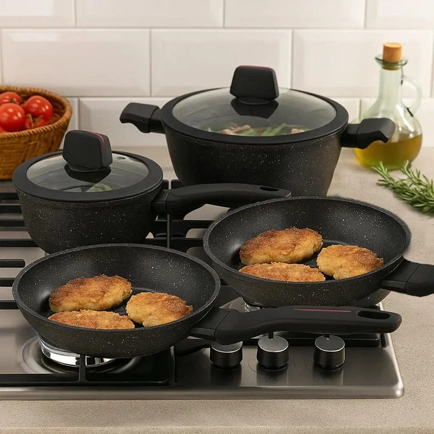 [eb-12916] Edenberg 8-Piece Marble Cast Aluminum Cookware Set (EB-12916)